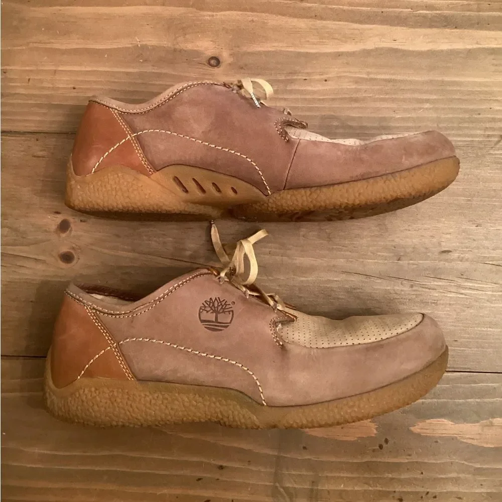 TIMBERLAND MENS 10.5 BROWN MOC TOE LEATHER OXFORDS GUM SOLE